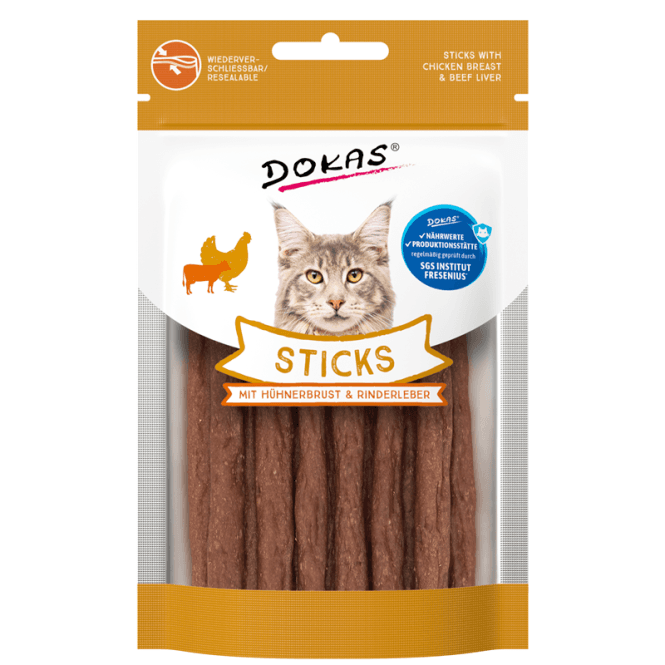 Dokas Cat godbitar Sticks med Hühnerbrust + Rinderleber 30g