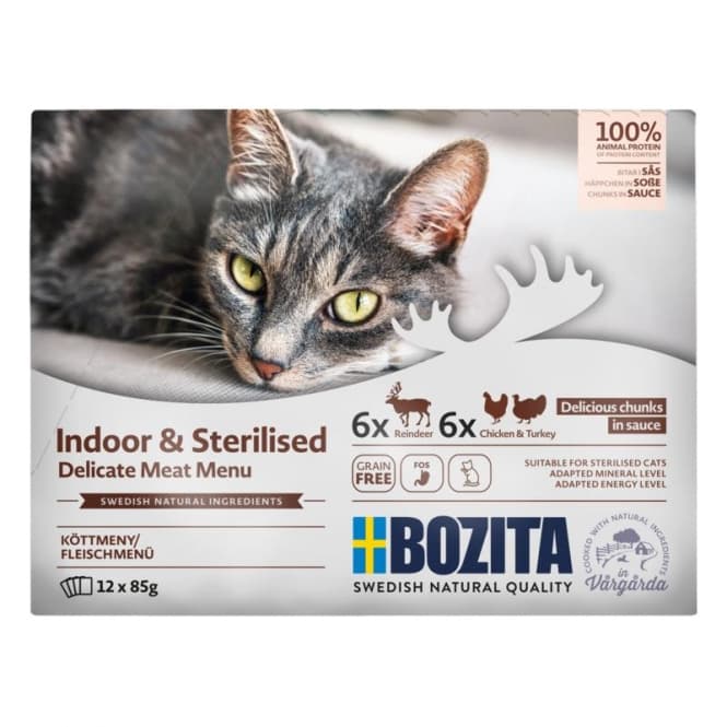 Bozita Cat PB Indoor & steriliserad bitar in Soße MP Fleisch 12x85g